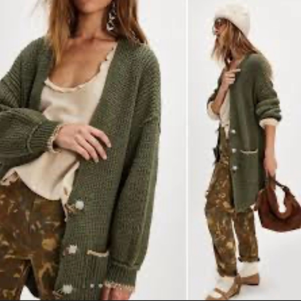 Free People Brooks Cardi Olive Green Size M
